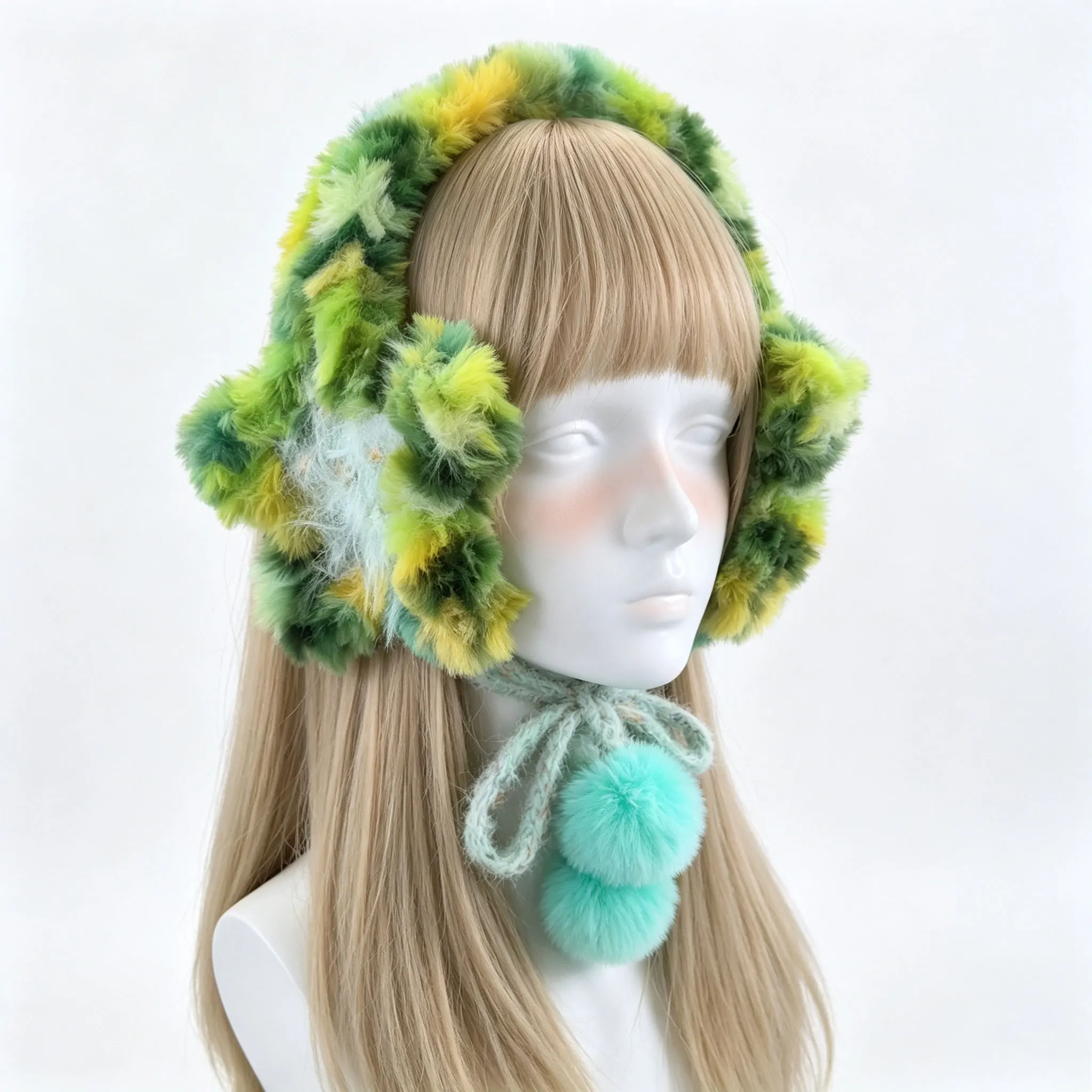 Handmade White Yellow Earmuff Women Winter Custom Crochet Warm Pom Knit Ear Cover Girls Wooland Y2k Hip Pop Headwear Accessory