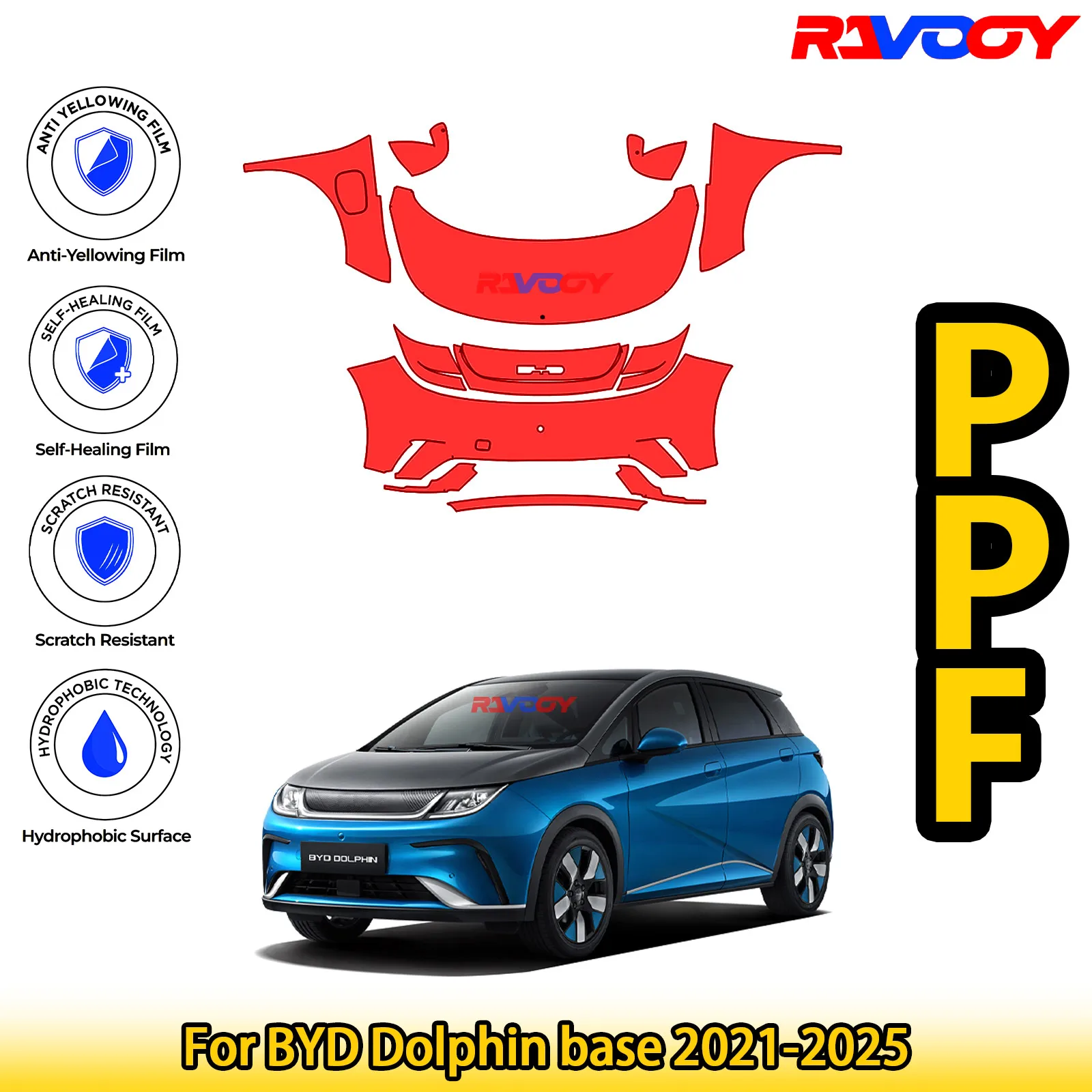 

For BYD Dolphin base 2021-2025 Glossy Matte Black Precut front PPF Kit Paint Protection Film