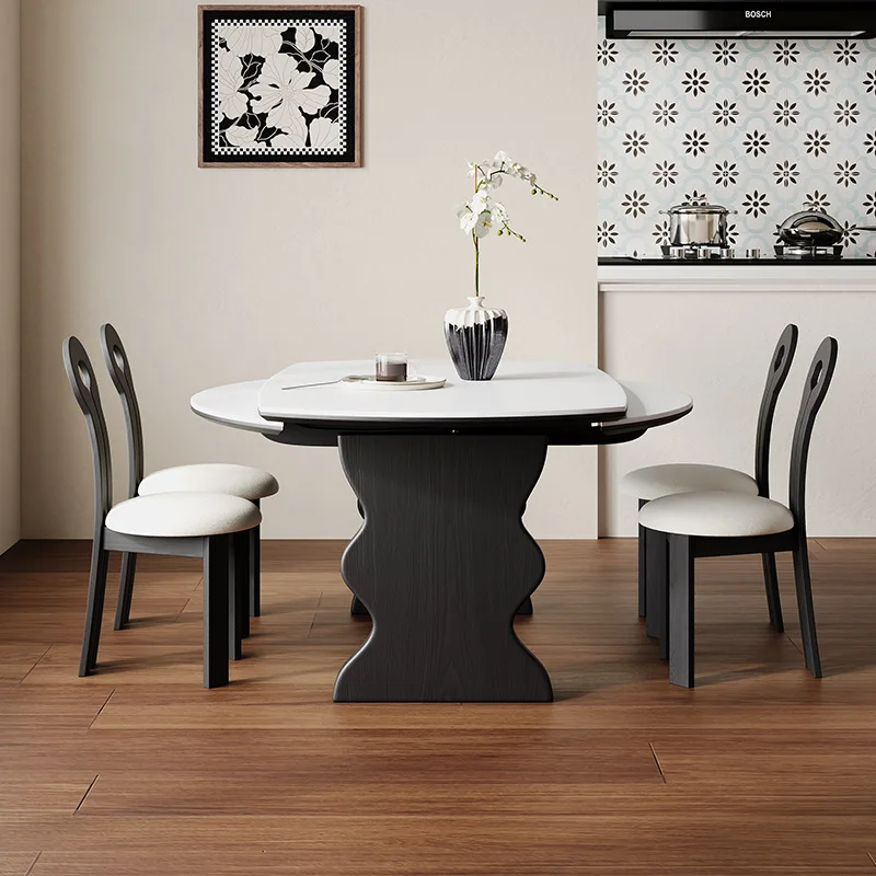 

Medieval solid wood folding dining table variable round table retractable 2025 new modern simple American household small apartm