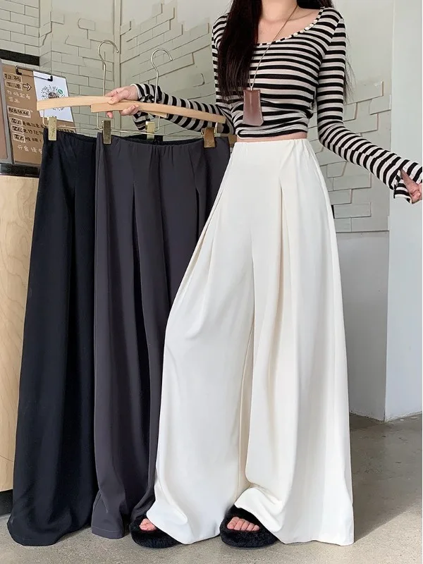 

plus Size Women's Korean Sle Retro Casual Suit Wide Leg Pants High Waist Straight Cut Floor Length Spring Summer New Arrival