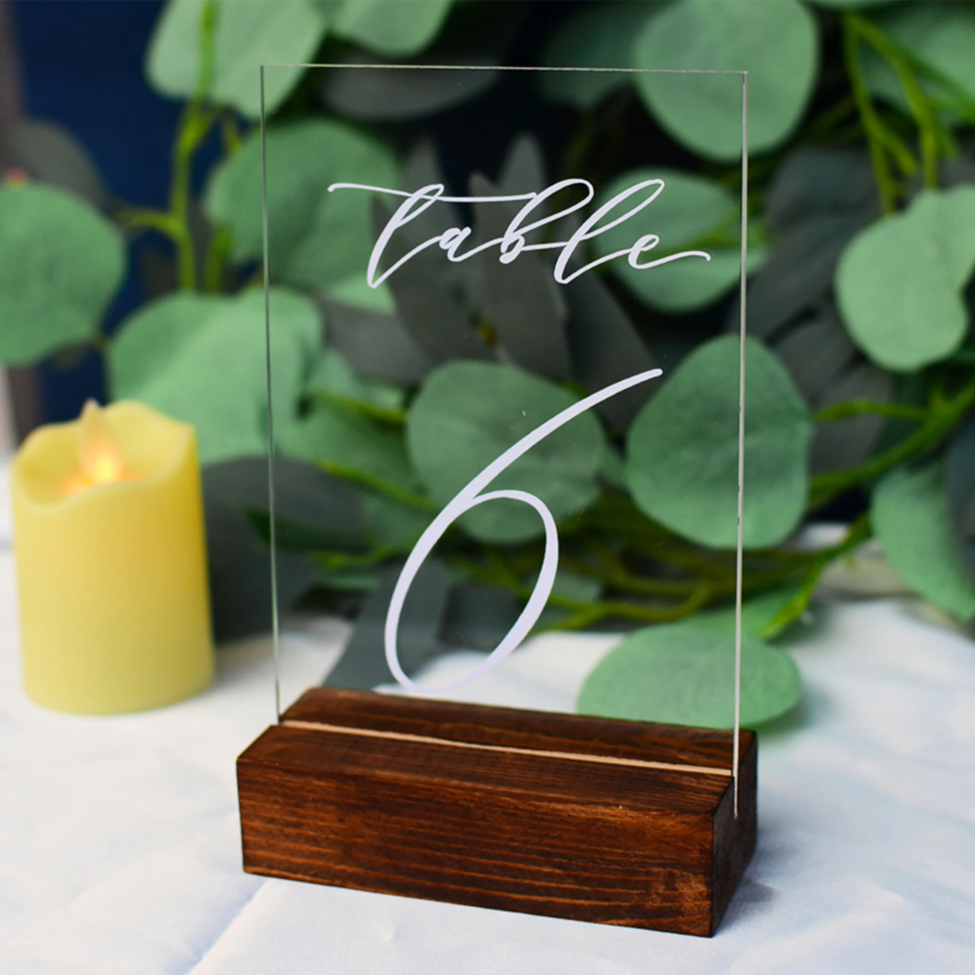 

Calligraphy Acrylic Table Numbers With Wood Base Wedding Party Event Table Number Sign Personalized Modern Wedding Table Signs