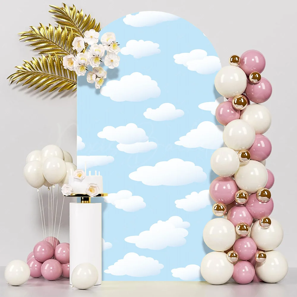 Arch Blue Sky Backdrop White Cloud Cartoon Natural Scenery Ideal for Newborn Kids Children Birthday Baby Shower Photography