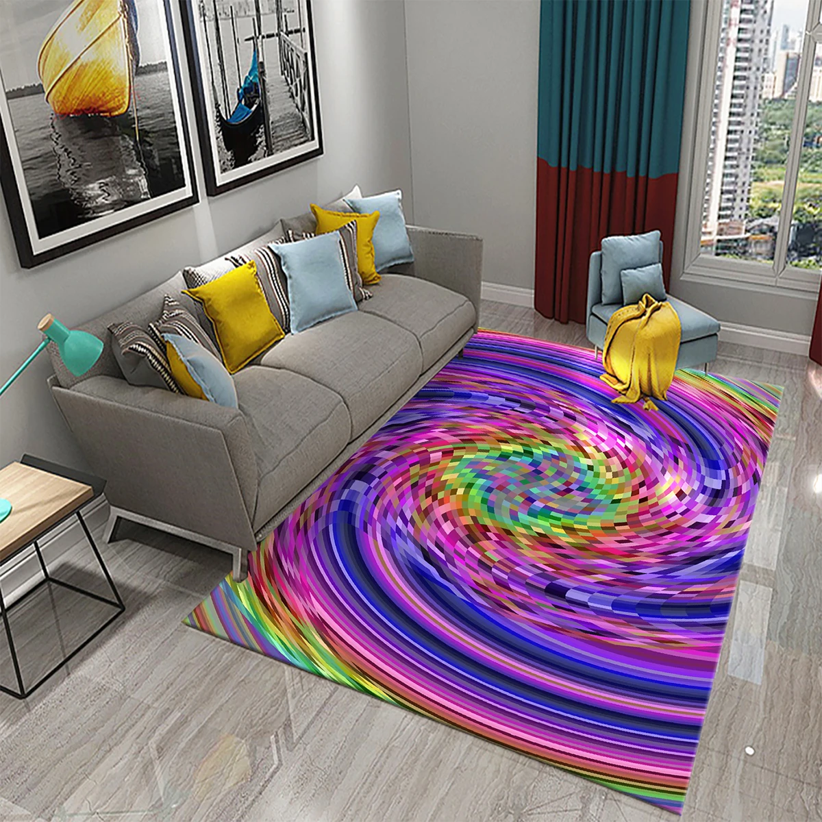 3D Colorful Flowing Line Swirl Carpet Stylish Modern Abstract Carpet for Living Room Bedroom Decor Rugs Bathroom Non-slip Rugs