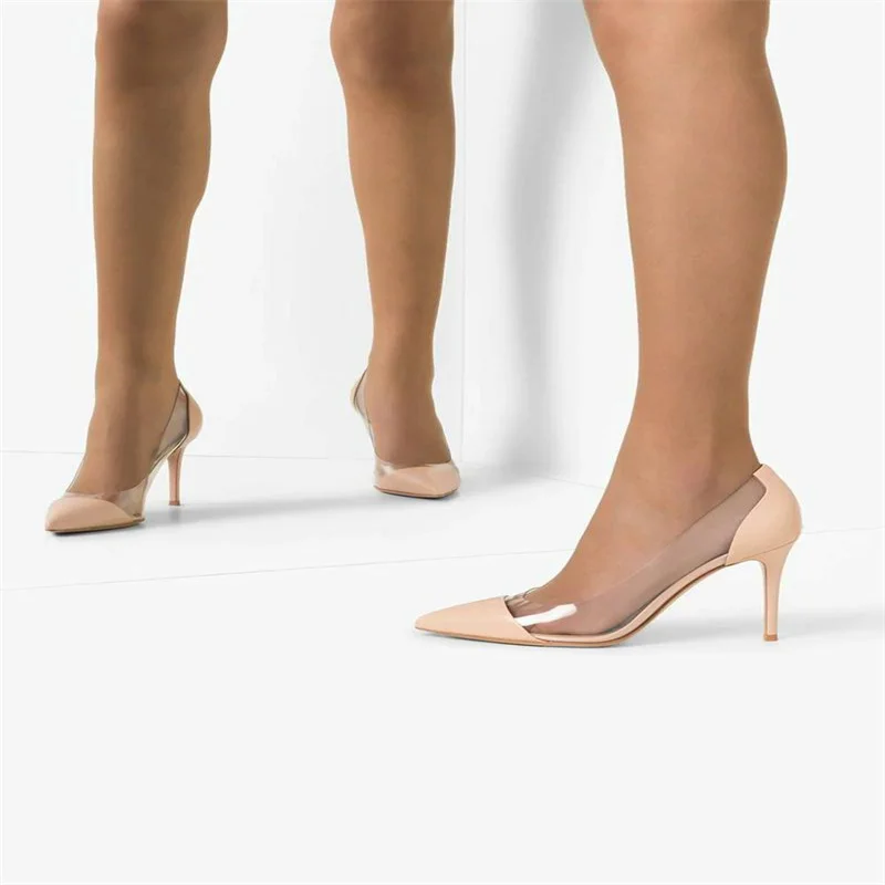PVC transparent Lady Pointy Toe High Heels Pumps Women Party Dress Suede Leather Top Quality Sandals Thin High Heels Shoes