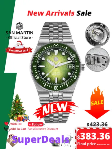 San Martin 40mm Enamel Spiral Dial Integrated Bracelet Men Diver Watch Miyota 9015 Automatic Mechanical Waterproof 200m SN0148