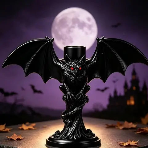 Gothic Demon Bat Owl Candle Holder Black Resin Candlestick Halloween Desktop Decoration For Spooky Party Haunted House Decor