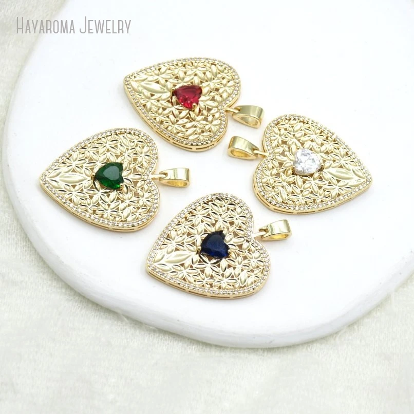

10Pcs Wholesale Gold Color Copper Invisible Setting Hearts Heart Shape Point Metal Cubic Zirconia Pendant