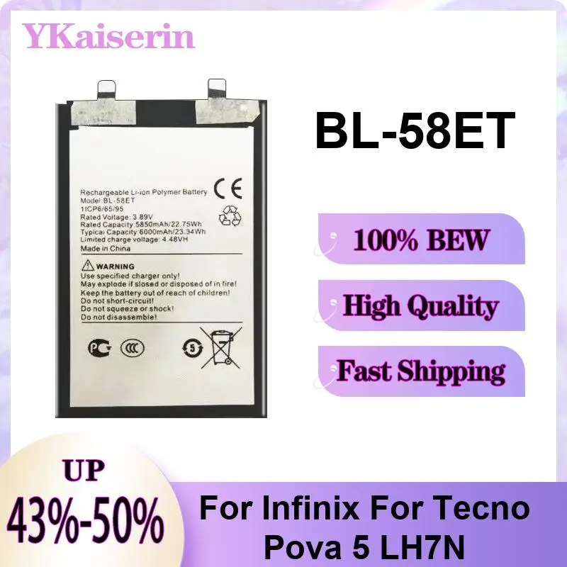 

For Infinix Tecno Pova 5 LH7N BL-58ET 6000Mah Reliable Replacement Mobile Phone Battery