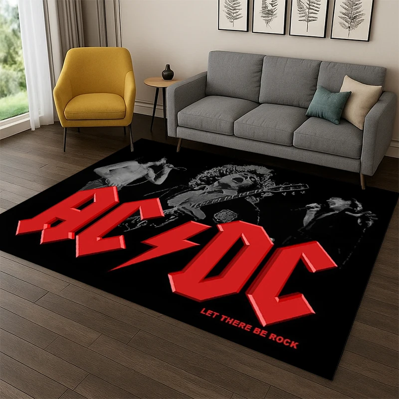 Retro ACDC Rock Band Catoon Carpet Rug for Playroom Bedroom Living Room Sofa Home Decor,kid Game Area Rug Non-slip Floor Mat