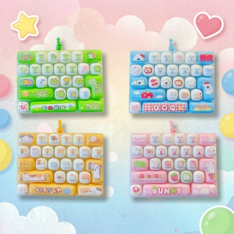26구 26 Grid Keycap Clicker Fidget Toy, Mini Keyboard Stress Relief Decompression Accessory, Cute Cartoon Keychain Pendant