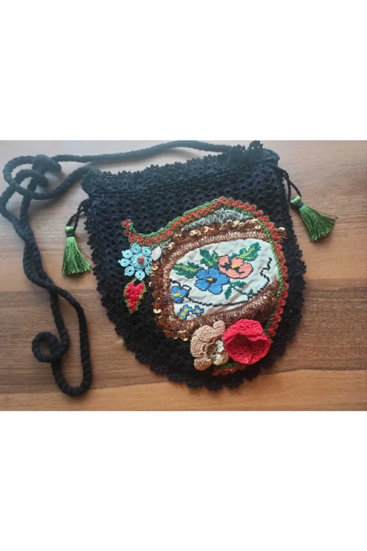 Uras Handmade Ethnic, Authentic, Bohemian, Hippi Cross Stitch Mesh Bag Women bag Shoulder Bag Handmade