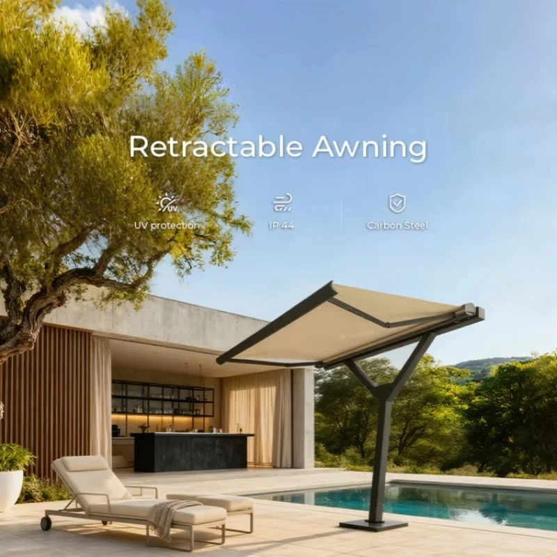 Retractable Roof Awning Luxury Outdoor Carbon Steel Electric Waterproof Gazebo Awning is suitable for café and restaurant use