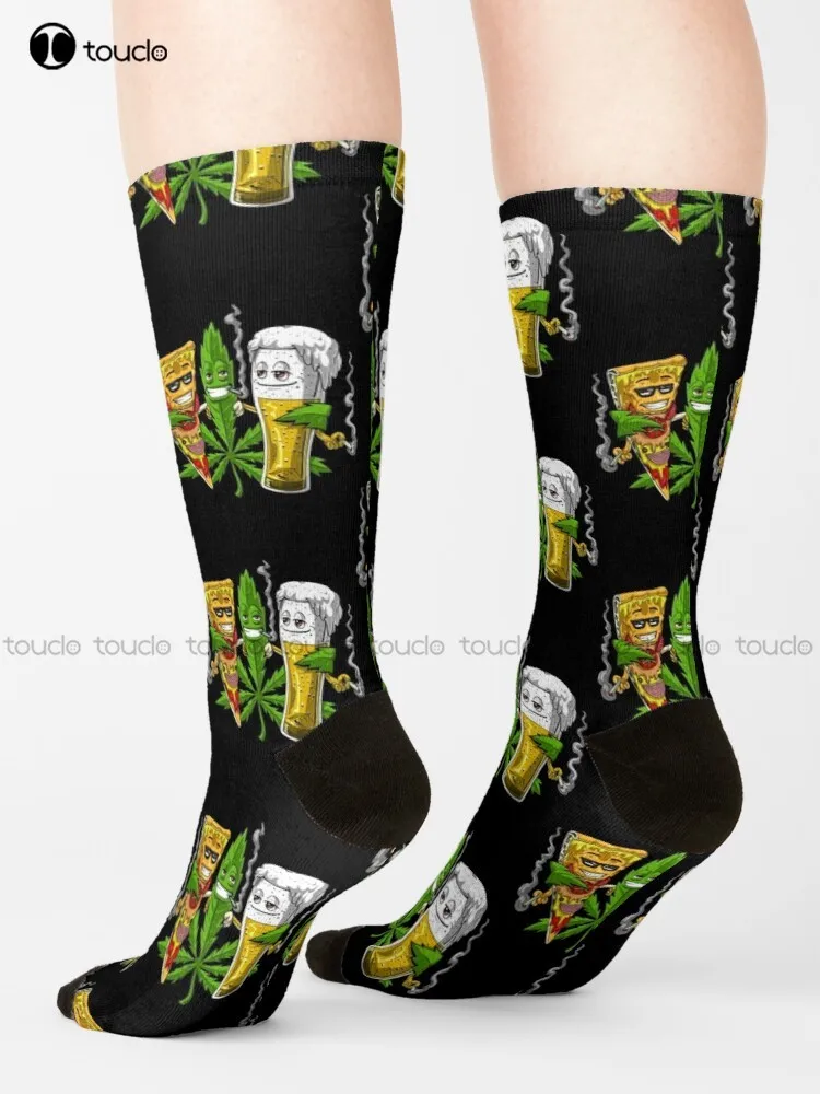 Unkraut Bier Pizza Party Socken Socken, Personalisierte 360 ° Digital Print Geschenk Harajuku Unisex Erwachsene Teen Jugend Socken Bunte