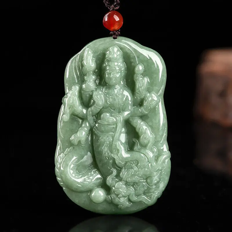 

Natural Authentic Green A Jade Jadeite China Style Guanyin Pendant