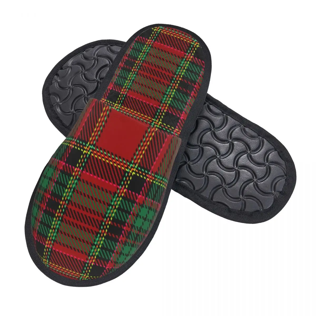 Winter Women Men Non-Slip Flat Slippers Tartan Plaid Scottish Christmas Pattern Indoor Fur Soft Warm Shoes