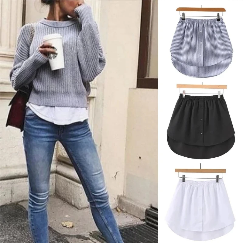 Womens Plus Size Shirt Extenders Fake Shirt Tail Irregular Skirt Blouse Tail Hem Soft Detachable Underskirt Sweater Hemline 2024