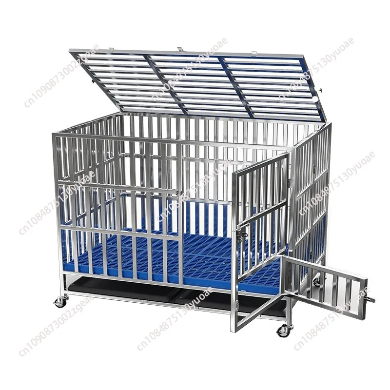 Design Stainless Steel Foldable Dog Kennels Durable Large Double Layers Pet Cages Carriers & Houses Dog Cage with Wheel