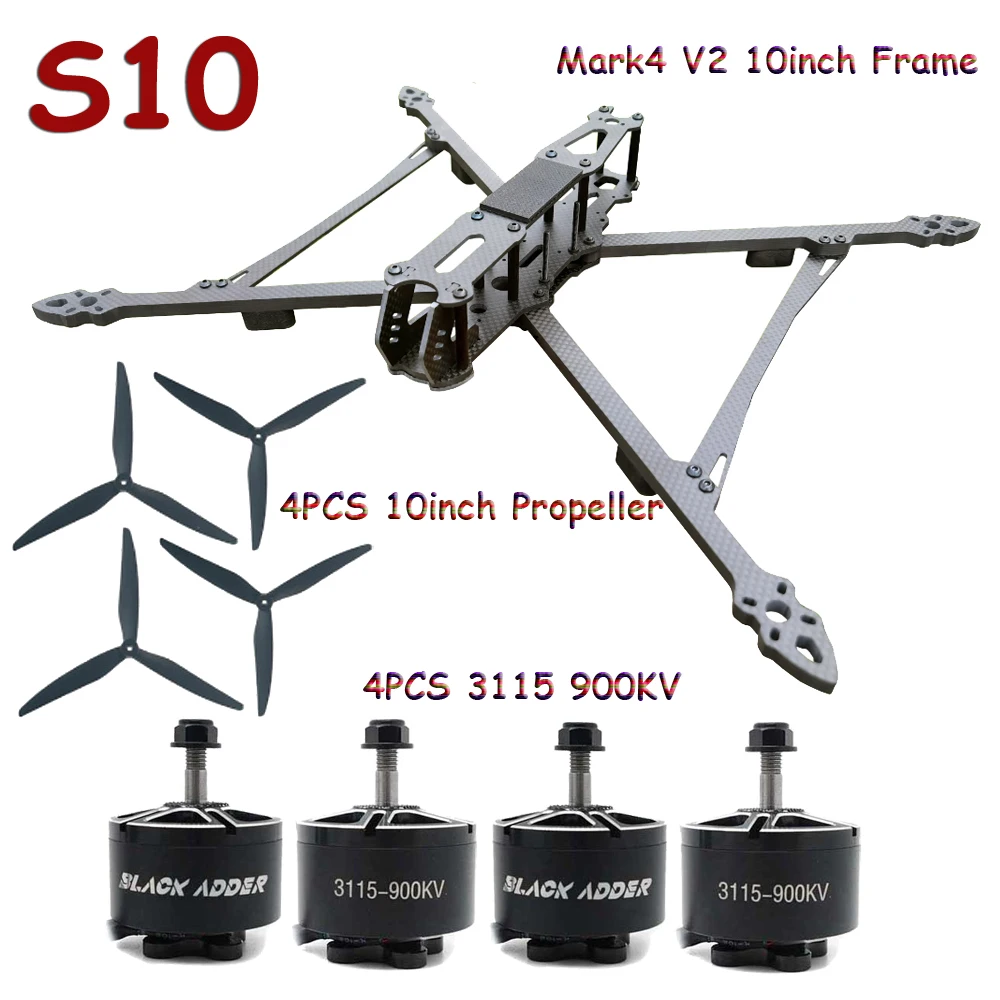 Mark4 V2 10 inch FPV Frame Combo Set F405 V3S FC 60A 4-in-1 ESC 3115 900KV Motor Propeller ELRS voor RC FPV Freestyle Racing Drone