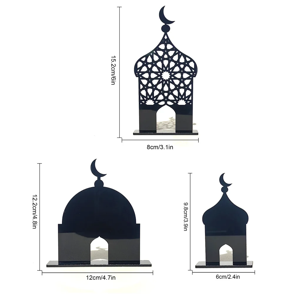 Ramadan Kareem Acrylic Ornament White Gold Acrylic Table Decoration Eid Mubarak Ornament Muslim Islamic holiday party decoration