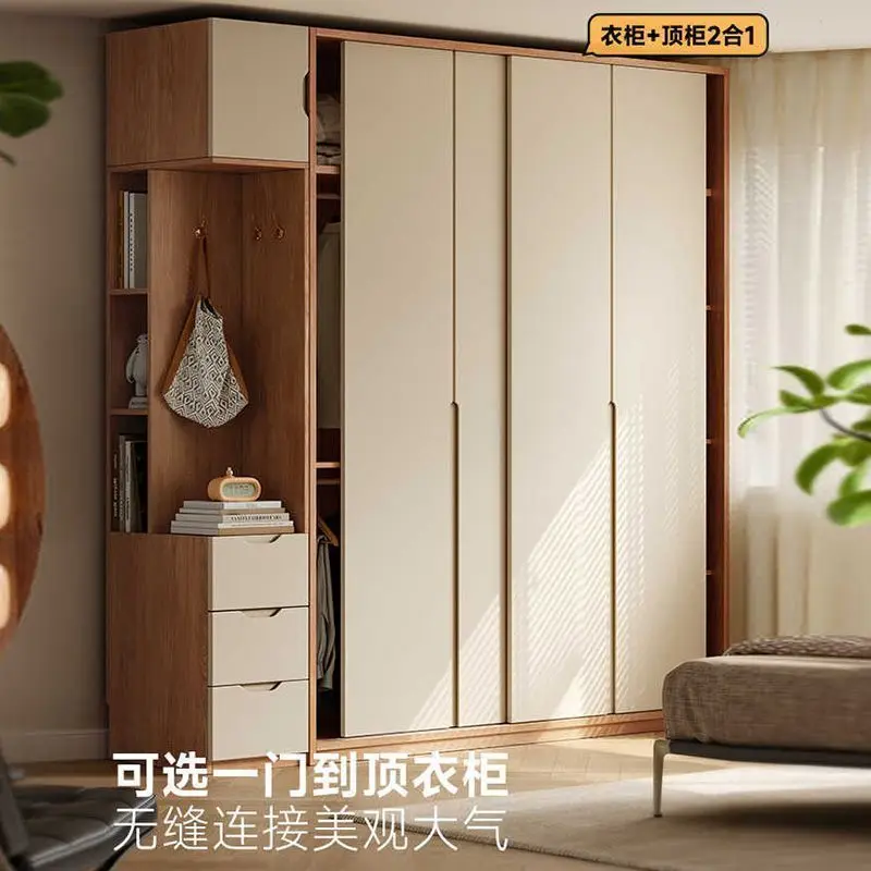 All-solid wood sliding door oak wardrobe, simple modern cream style, thickened, one door to ceiling