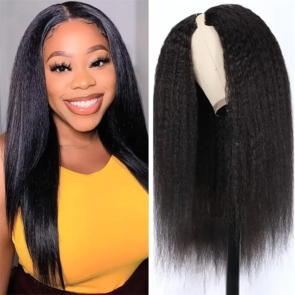 

V Part Wig Human Hair Kinky Straight Upgrade V Part Wigs For Black Women Yaki Straight No Leave Out No Glue Beginner Friendly