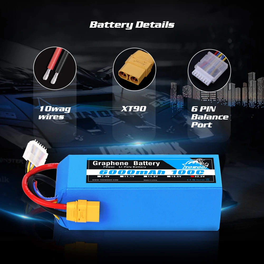 1/2 حزمة Yowoo 6S 22.2 فولت 5000 مللي أمبير 6000 مللي أمبير بطارية ليبو الجرافين XT90 EC5 XT60 100C RC طائرة هليكوبتر سيارة قارب شاحنة أجزاء