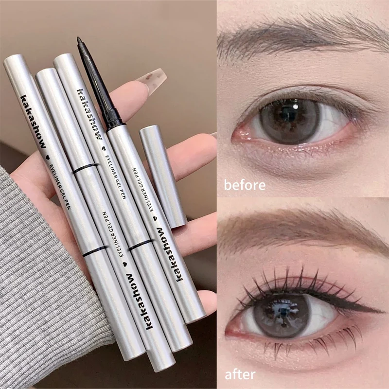 Kakashow Waterproof Black Brown Eyeliner Gel Pencil Ultra-fine Matte Smooth Quick Dry Non-Smudge Easy Wear Eyeliner  ﻿
