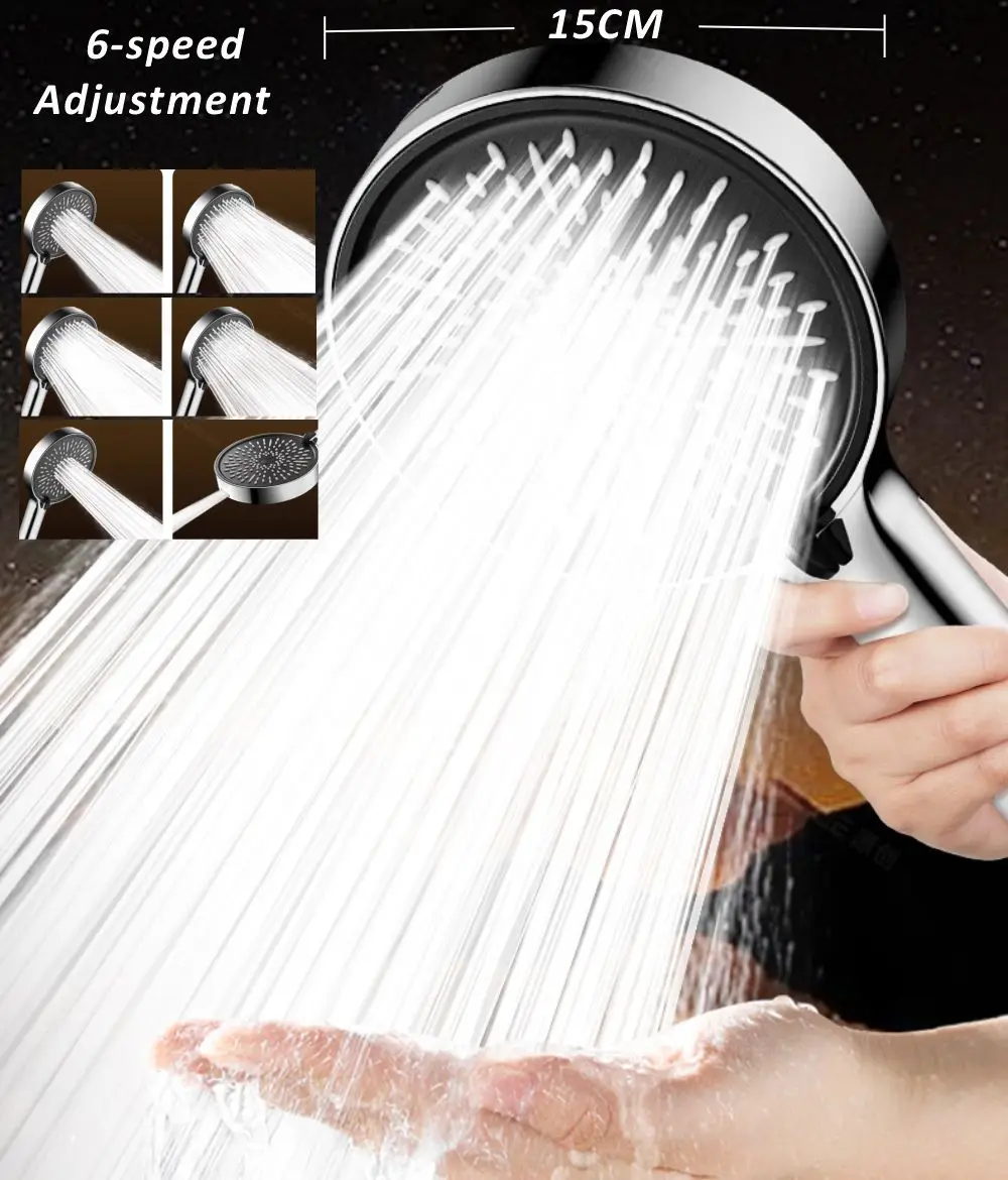 

Новая регулируемая насадка для душа 15 см, 6 режимов, дождевой душ, большой поток, набор для экономии воды под высоким давлением, смеситель, аксессуары для ванной комнаты