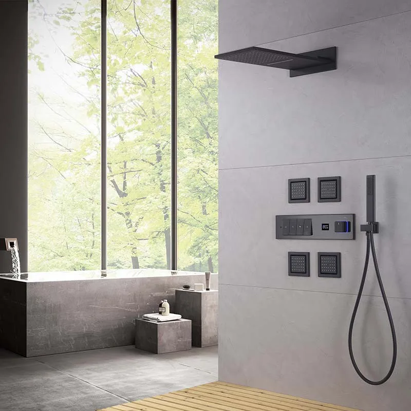 مجموعة دش مخفية فاخرة من النحاس بالكامل، خلاط ثرموستاتي بسيط مثبت على الحائط