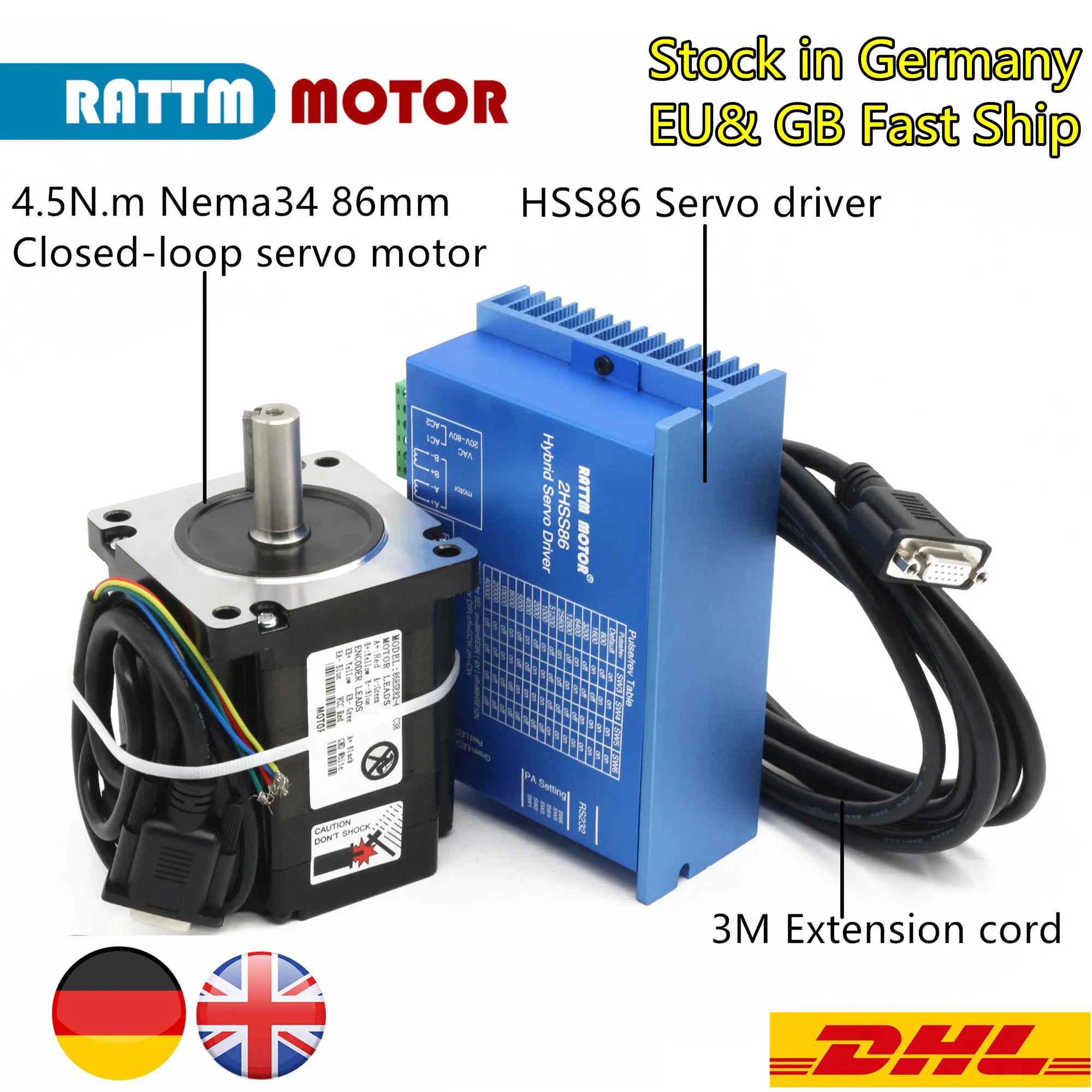 

【EU Stock】Nema23 Closed Loop Servo Motor 76mm 4.2A Closed Loop 2N.m & HSS57 Hybrid Step-servo Driver CNC Controller Kit