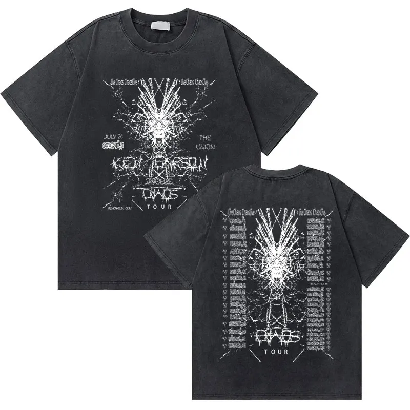 Винтажная промытая футболка в стиле хип-хоп с принтом рэпера Кена Карсона Хаоса мирового турне мужская женская готическая футболка в стиле рок Мужская футболка большого размера