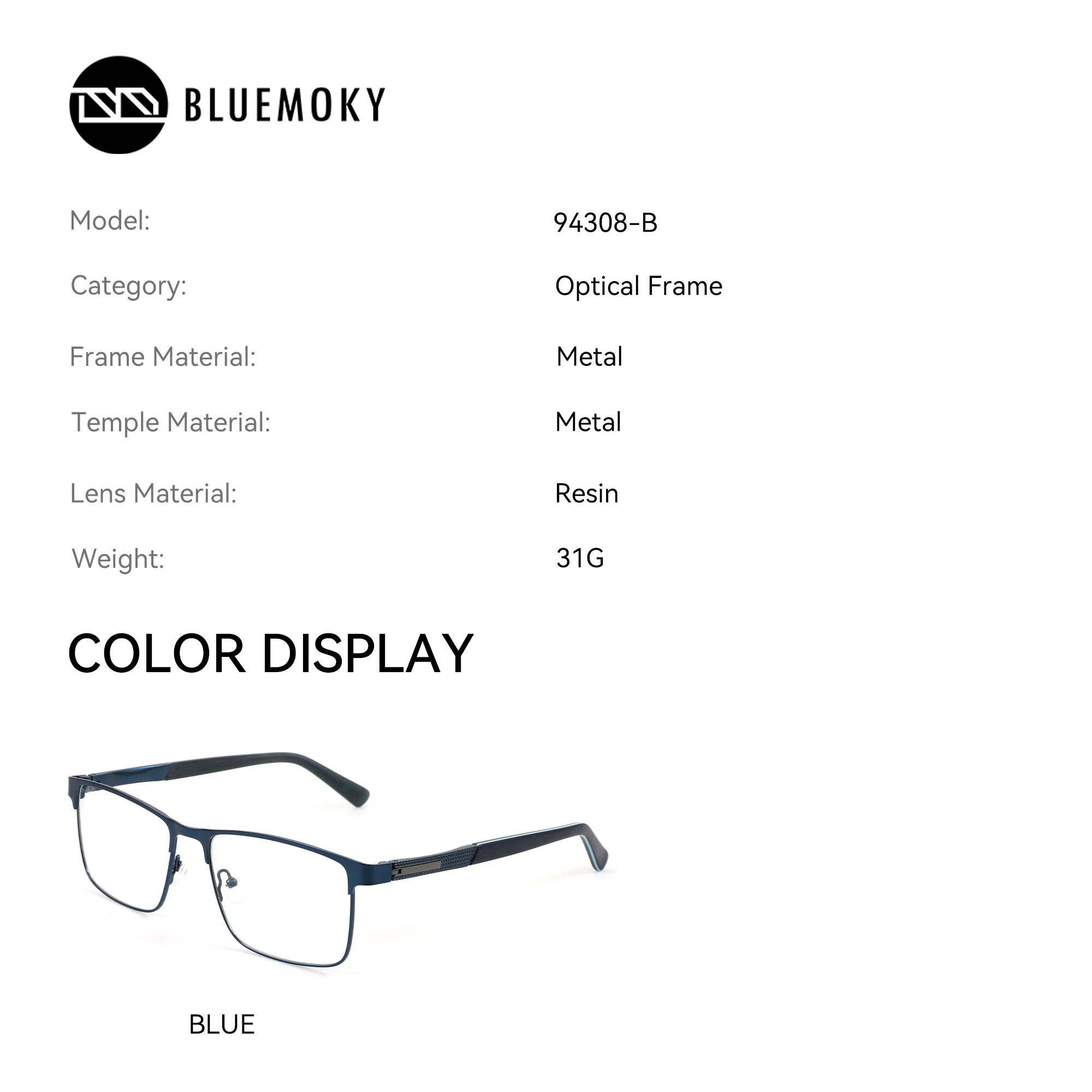 BLUEMOKY Metal Square Vision Correction Prescription Glasses Men Optical Anti Blue Light Anti Reflection Progressive Myopia ﻿