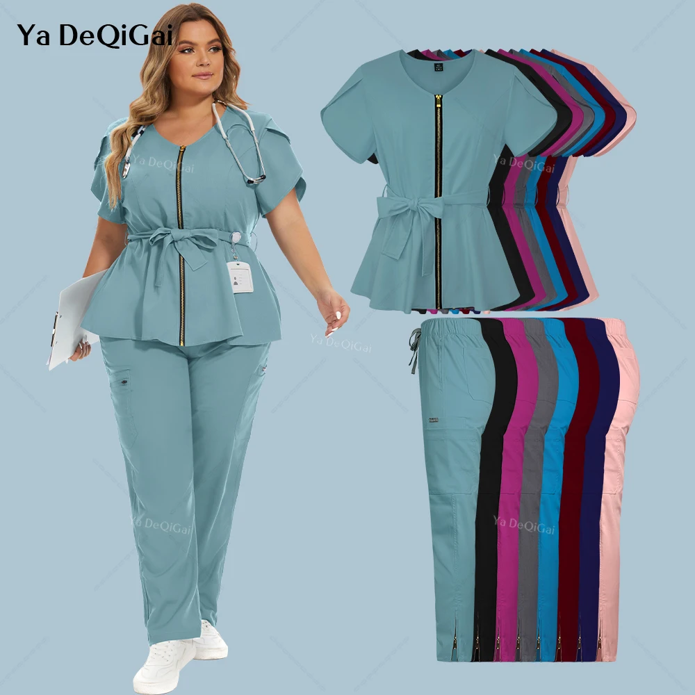 

Oversized Medical Uniforms Fashion Hospital Scrubs Set Nurse Nursing Uniforms Beauty Salon Tops Pants Short Sleeve Jogging Suits