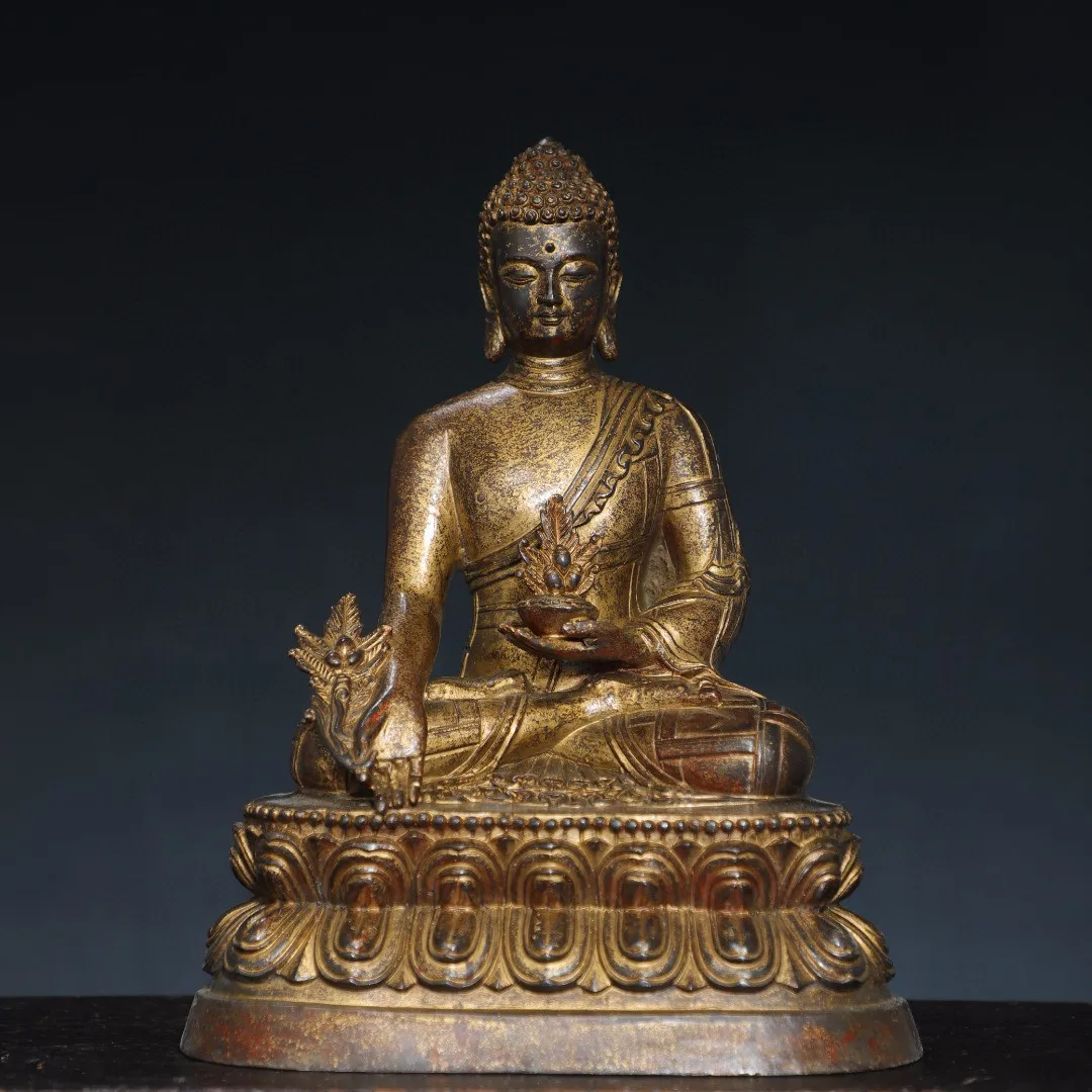 

Tibetan Nepalese brass gilt Shakyamuni Medicine Buddha sitting ornament home hall supplies 27cm