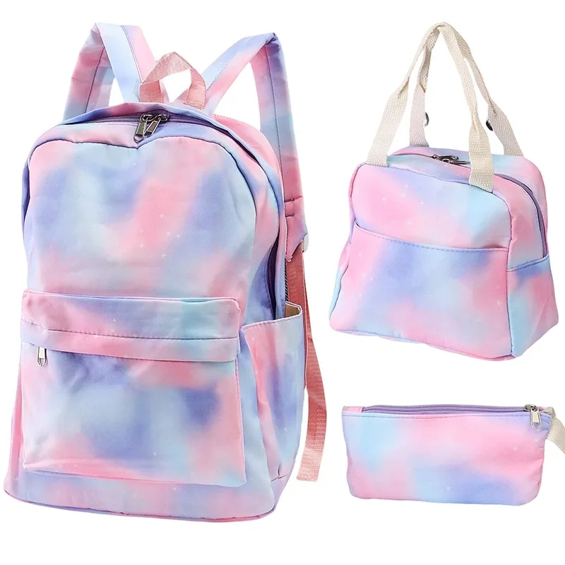 

Набор из 3-х рюкзаков: водонепроницаемый школьный рюкзак из оксфордской ткани, градиентный цвет, студенческий рюкзак, дорожный рюкзак для ноутбука с сумкой для хранения и кошельком.