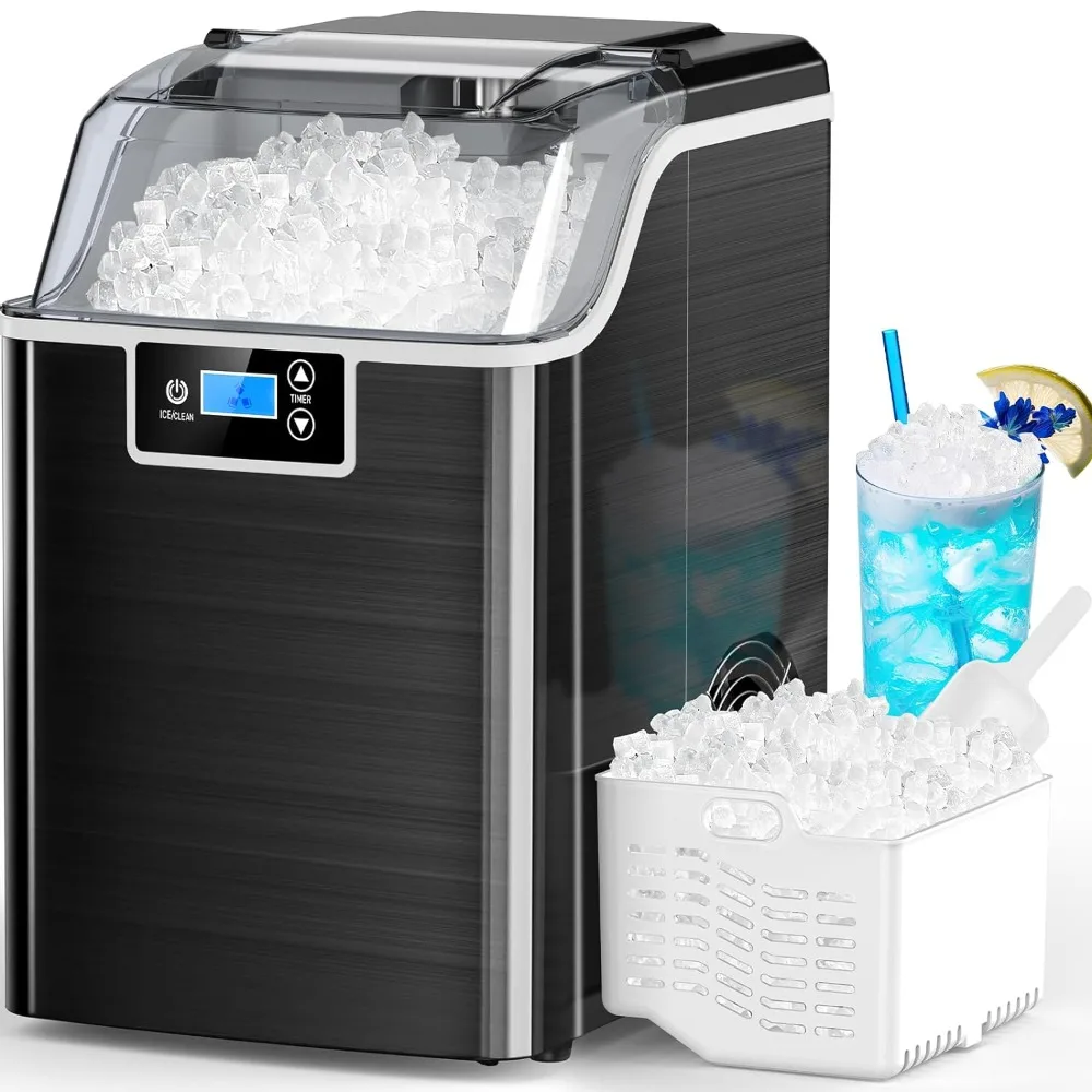 Nugget Ice Maker com temporizador, Fabricantes de gelo esmagados auto-limpantes para Home Bar Party, 3 libras por cesta em 1,5 horas