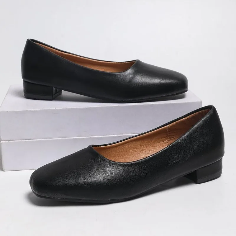New Flat Women Loafers Simple Low Heels Office Work Casual Shoes Slip on Flat Footwear Ladies Square Toe Shoes Work Shoes view 6