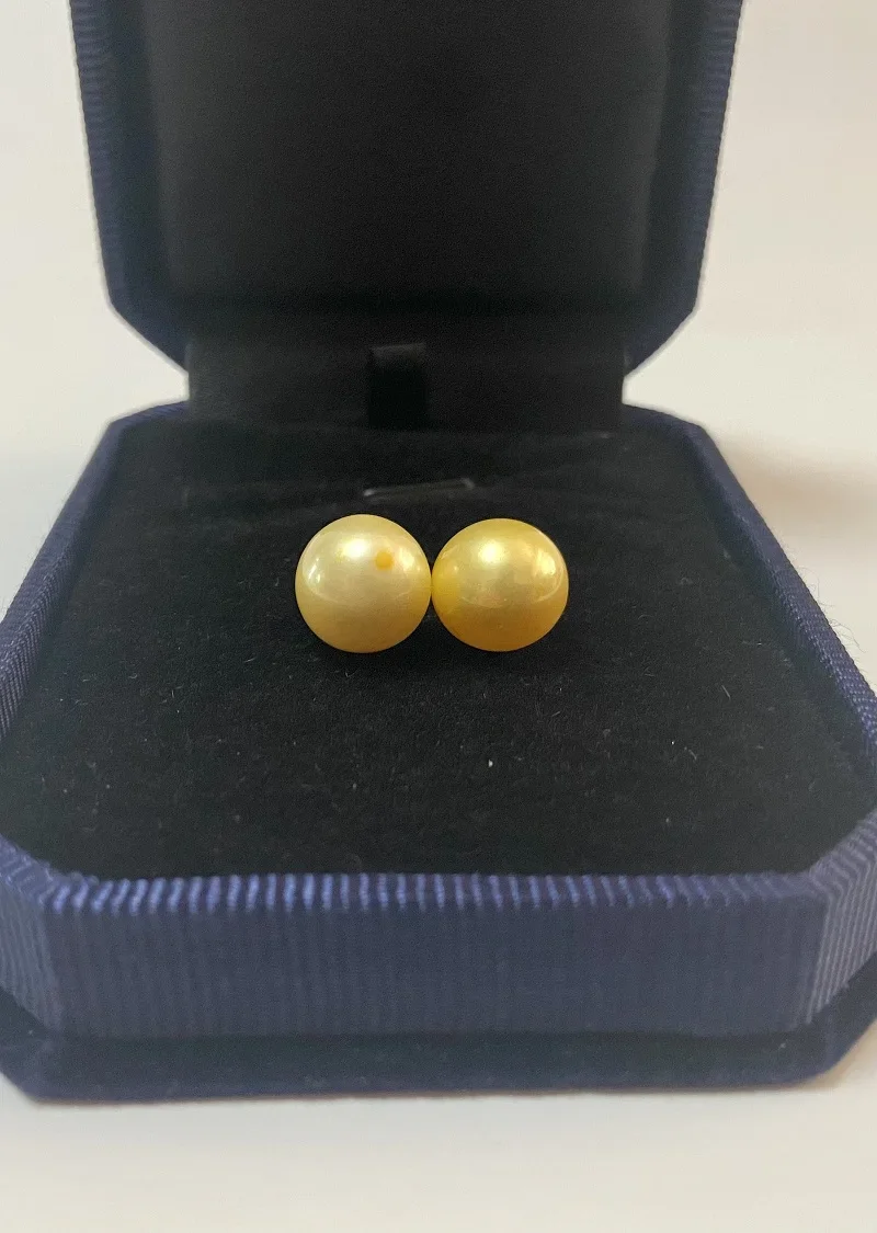 Charmin 14mm Sea Golden Loose Pearl Round Pearls A Little Flaw Fine Earrings Pendant Jewelry DIY Pendant Ring  for Women