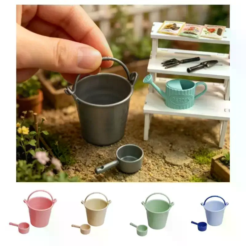 5 Sets Doll Accessories 1/6 Scale Dollhouse Miniature Simulation Colored Plastic Water Bucket With Spoon Scene Decoration Toys