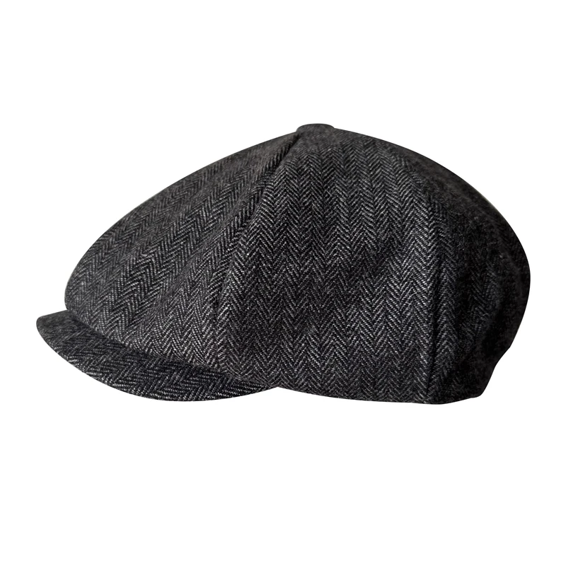 Wool Newsboy Cap for Men Women ，Classic Vintage Gatsby Cabbie Hat  Big Head Three Size Flat Beret Cap With Short Brim Gray Color