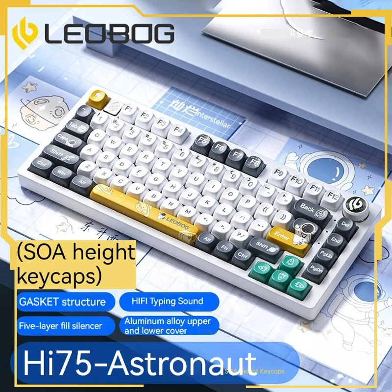 

Механическая клавиатура Leobog Hi75, алюминиевая прокладка, Rgb-подсветка, горячая Распродажа, 75%, 81 клавиша, проводная, настраиваемая игровая клавиатура с астронавтом