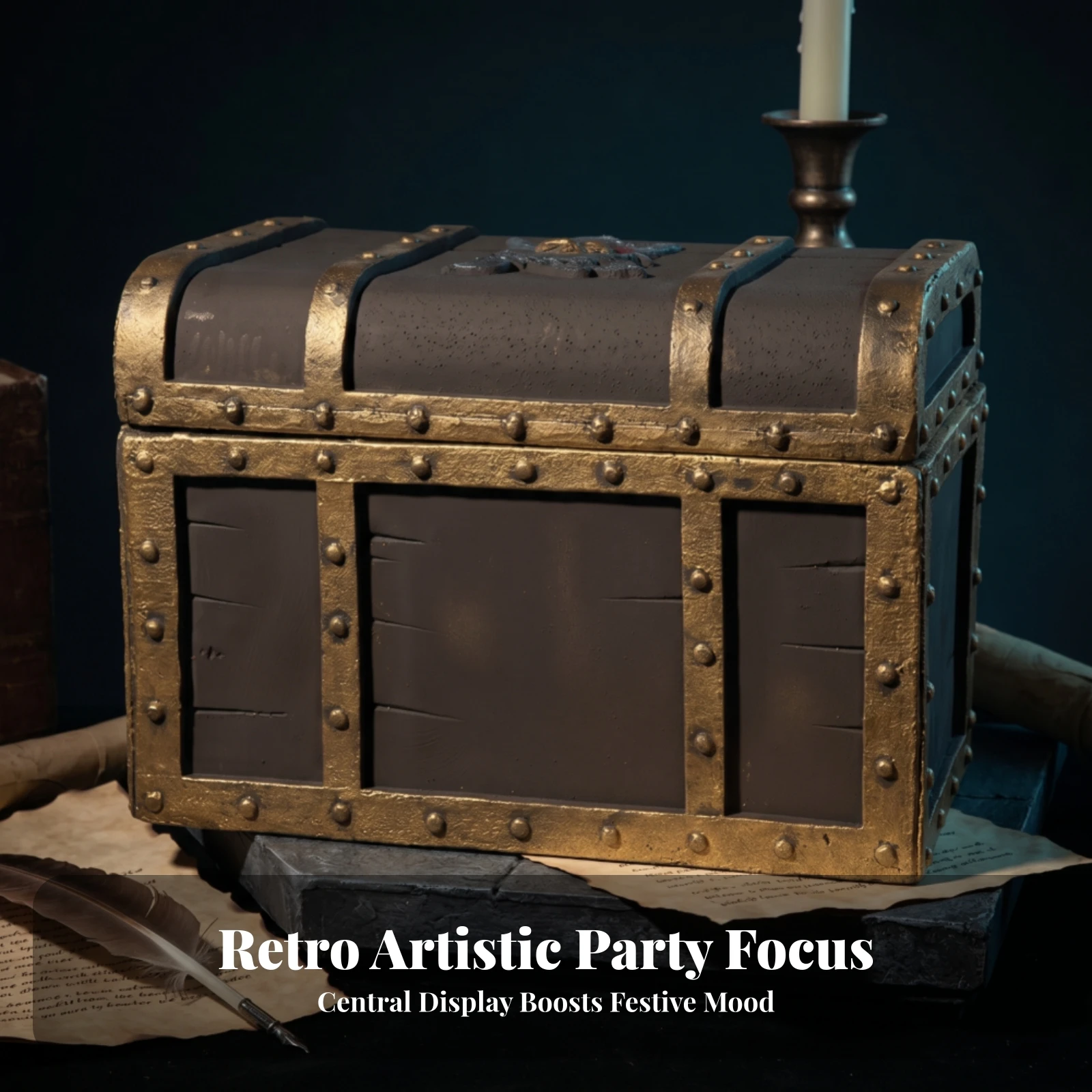 Pirate Treasure Chest Gold-Toned Trim Foam Treasure Chest Pirate Skull Box Hinged Lid Riveted Detail