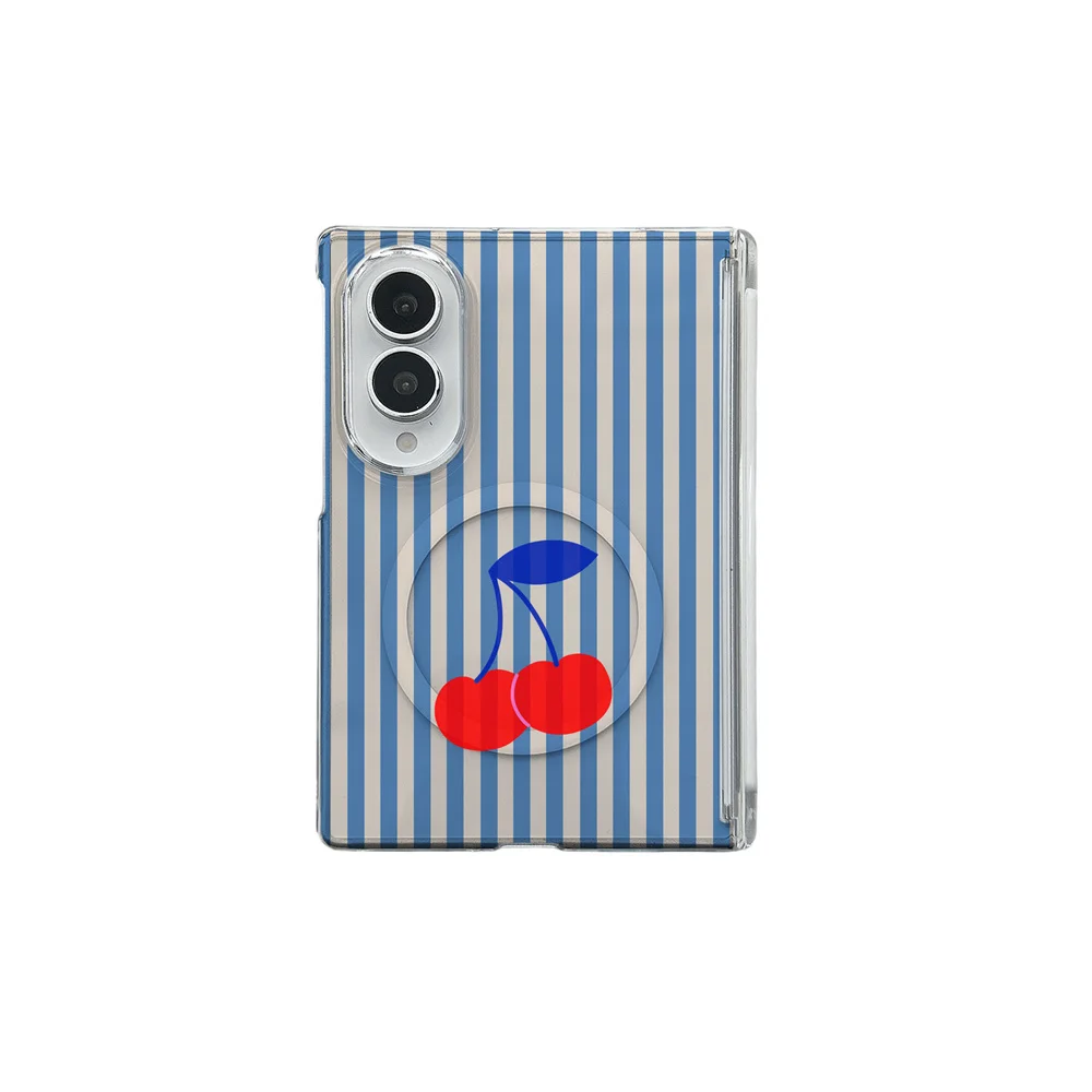 Cute Red Cherry Magnetic Phone Case For Samsung Galaxy ZFold 8 Ultra Z Flip 8 Stripe Hard Shell Shockproof Protective Back Cover
