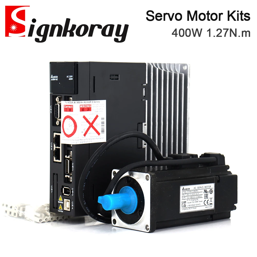 SignkoRay AC Servo Motor Driver Kits 400W 1.27N.m 3000rpm with 3m Cable ASD-A2-0421-M + ECMA-C10604RS