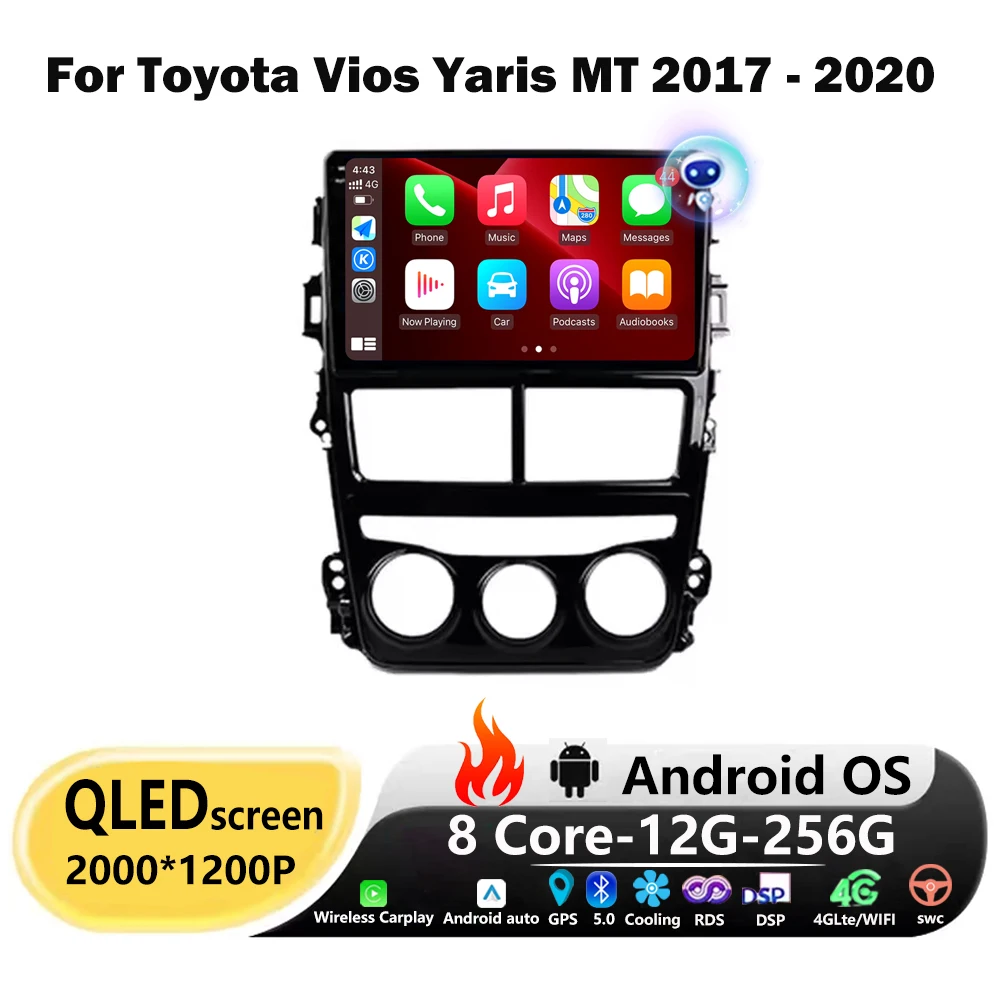 Wireless Carplay For Toyota Vios Yaris 2017 2018 2019 2020 Android Auto Car Radio Multimedia Player GPS Stereo No 2din Head Unit