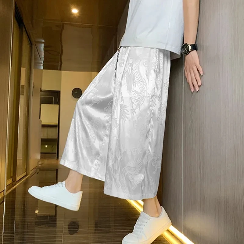 

Свободные брюки с узором дракона, длина до щиколотки, повседневные летние брюки для мужчин и женщин, модная этническая версия для пар