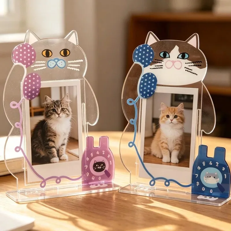 Cat Photo Frame for Instax Mini Acrylic High Clear Picture Holder Cute Desktop Display Stand Portable Durable Photo Case Office