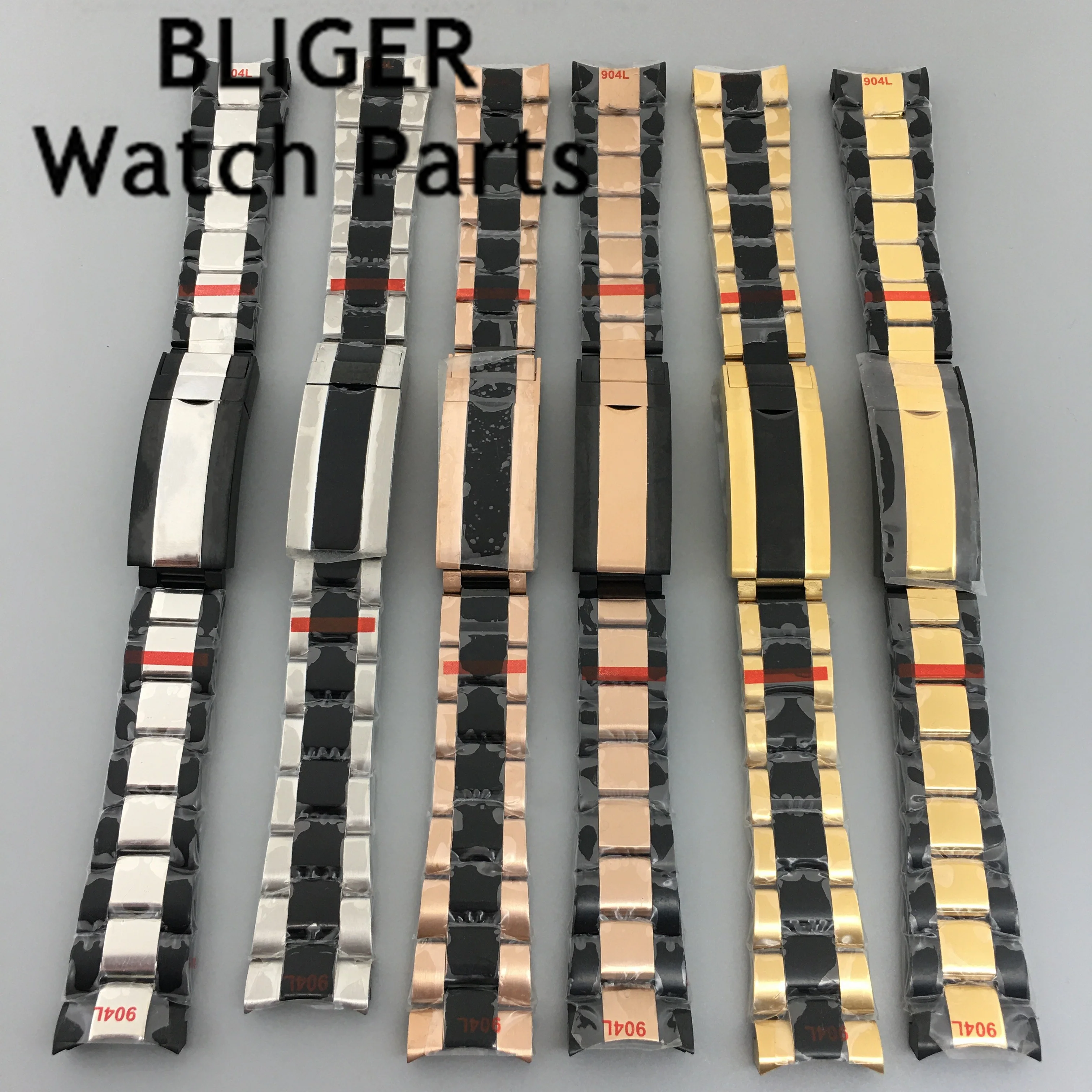 

BLIGER 20mm silver black 316L solid stainless steel watch band folding buckle fit BLIGER 40mm watch case bracelet strap