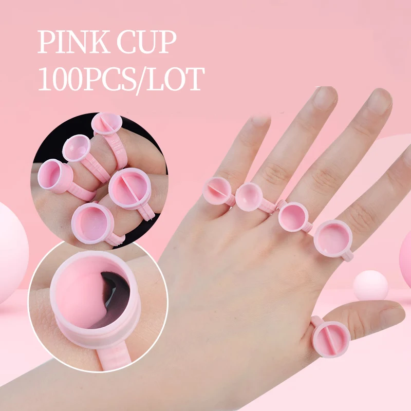 

100PCS Pink Disposable Tattoo Ring Cap Pigment Cups for Permanent Pigment Holder Rings Microblading Training Tattoo Supplies