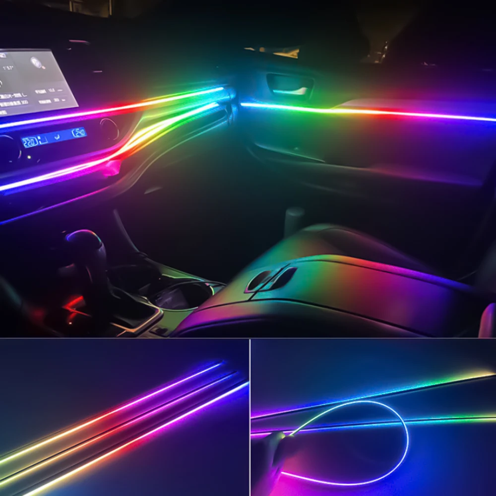 

6in1 Car Interior Acrylic Guide Fiber Strip 18 in 1 Backlight Car Ambient Lights RBG 64 Color Decoration Atmosphere Lamp earu